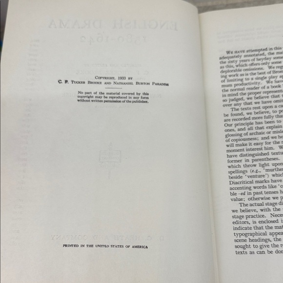 Vintage English Drama 1580-1642 Brooke & Paradise hardcover book. Printed 1933 - Picture 3 of 12